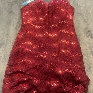 Red/wine Sequin Lace Dress cocktail NWT